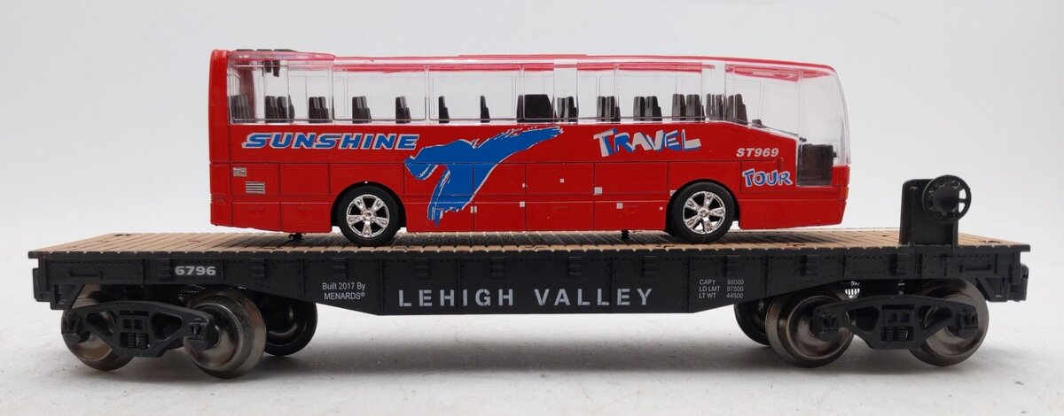 Menards 279-3844 O Lehigh Valley Flatcar w/ Travel Bus EX/Box