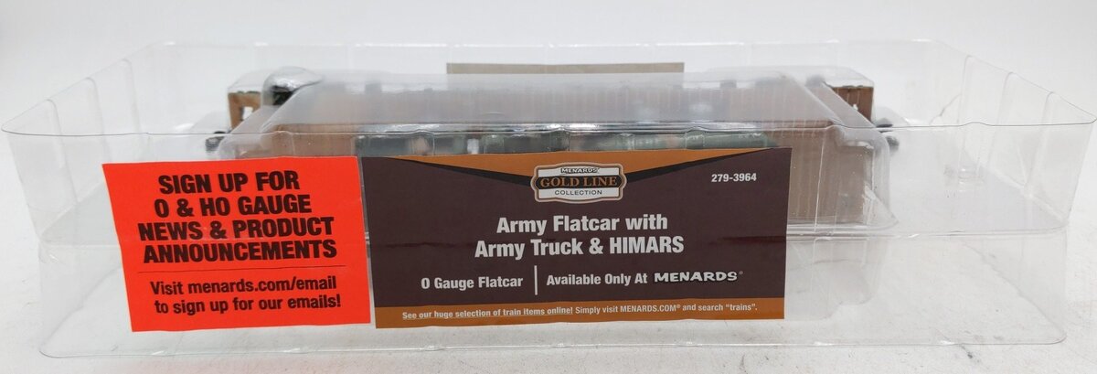 Menards 279-3964 O Gauge US Army Flatcar w/ Army Truck & HIMARS EX/Box