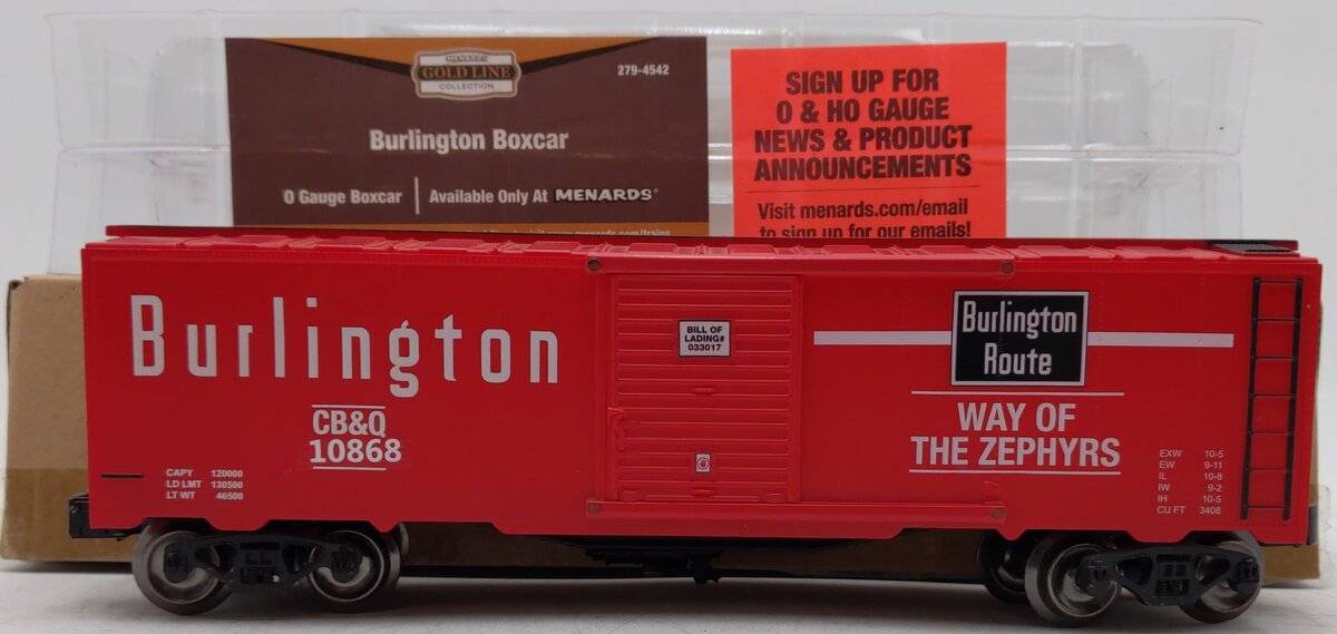 Menards 10868 O Gauge Burlington Route Freight Car #10868 EX/Box