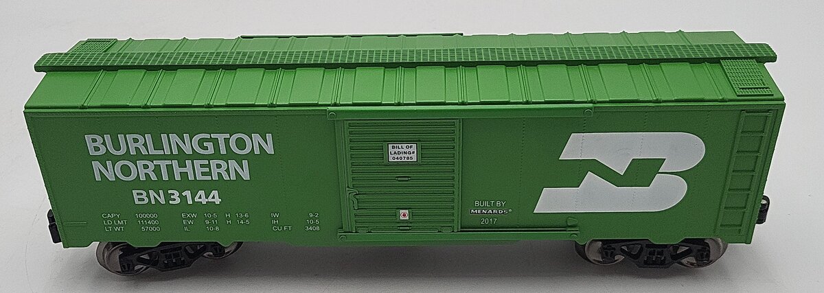 Menards 279-3826 O Gauge Burlington Northern Boxcar #3144 LN/Box