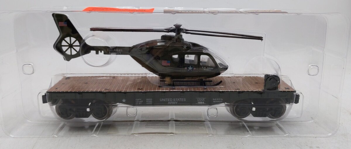 Menards 279-4484 O Gauge US Army Flat Car w/ Helicopter #1691 LN/Box