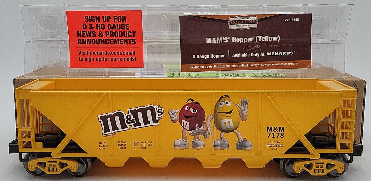 Menards 279-6748 O Gauge M&M's Hopper (Yellow) EX/Box