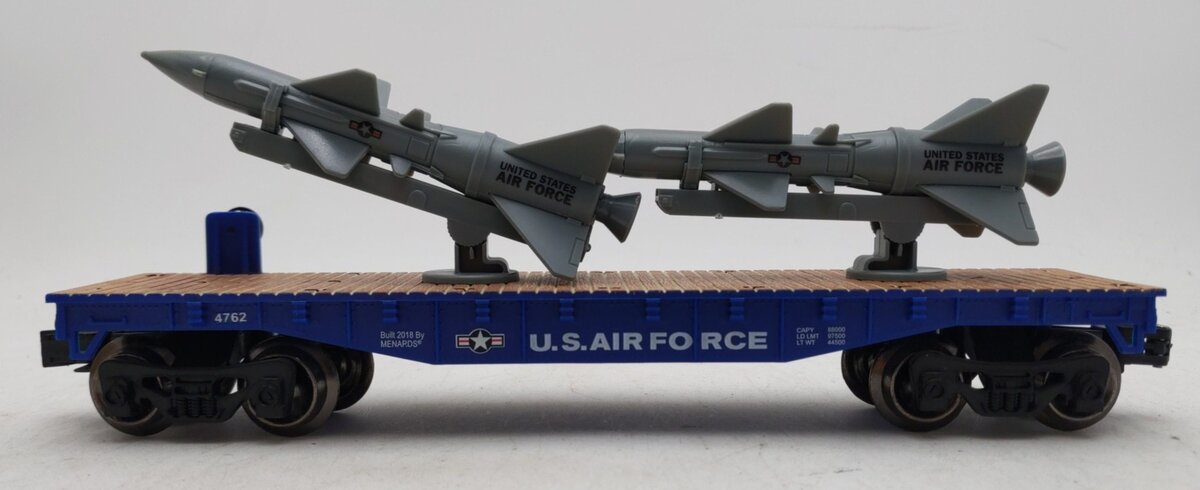 Menards 279-4490 O Scale US Airforce Flatcar w/ 2 Rockets #4762 EX/Box