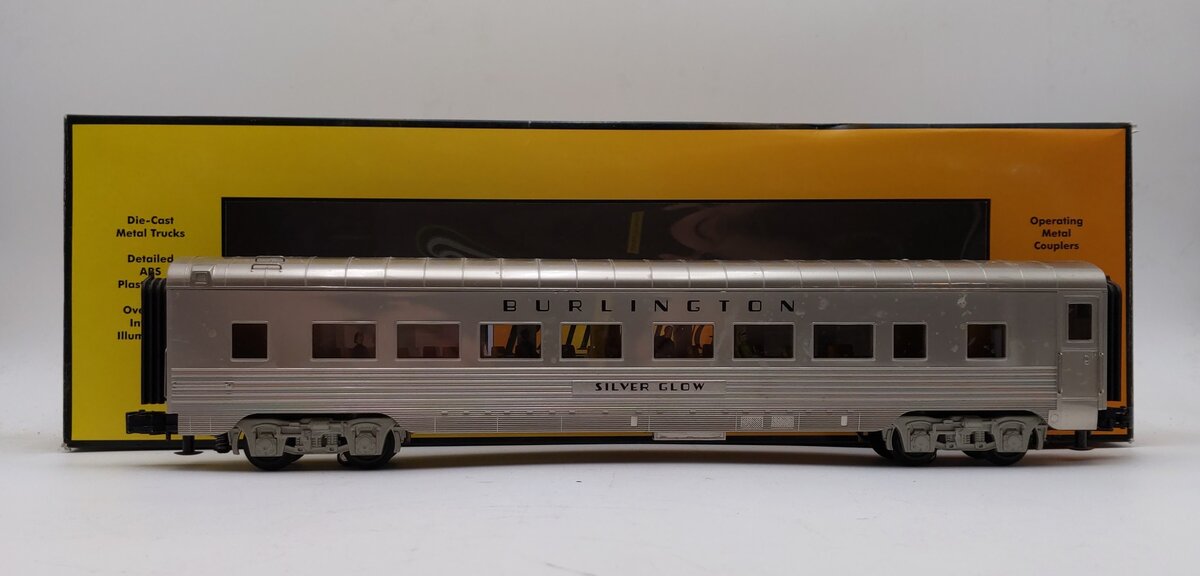 M.T.H. 30-68227 O Burlington 60' Streamlined Coach Car Silver Glow EX/Box