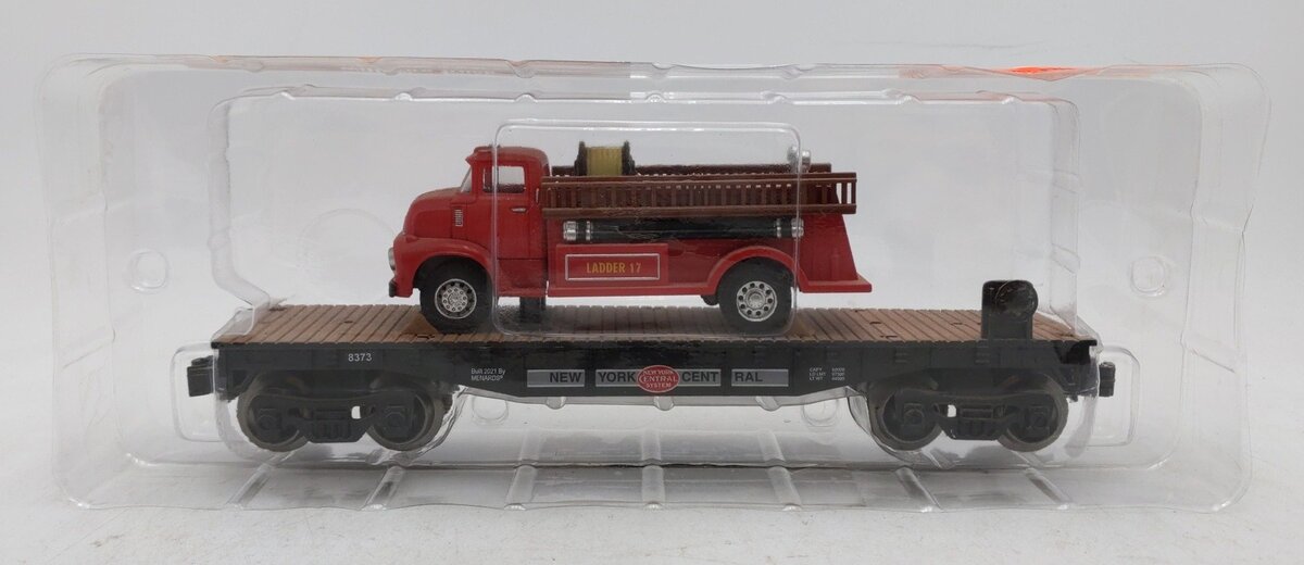 Menards 279-5604 O New York Central Flatcar w/ Fire Truck EX/Box