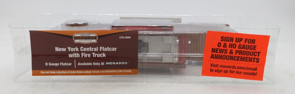 Menards 279-5604 O New York Central Flatcar w/ Fire Truck EX/Box