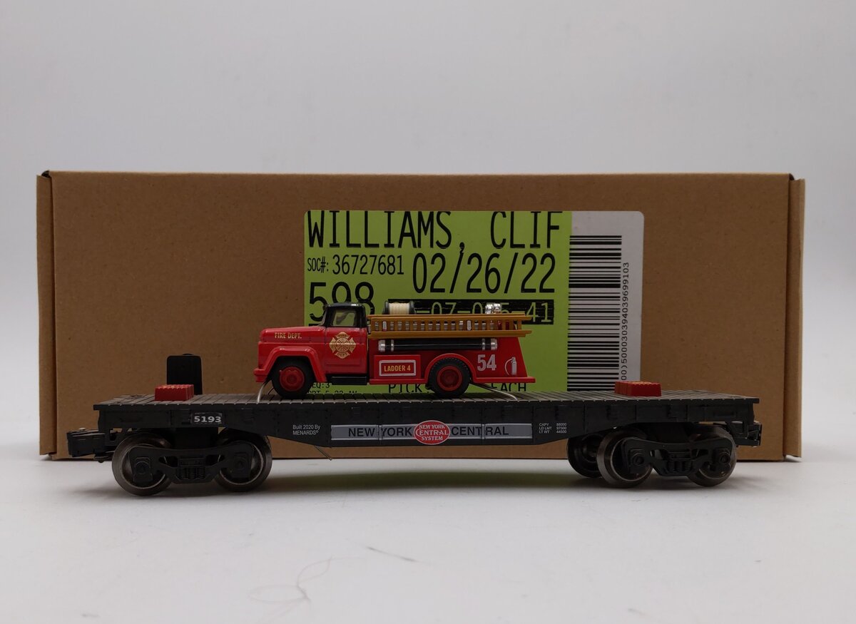 Menards 279-8316 o New York Central Flatcar W/ Fire Truck #5393 LN/Box