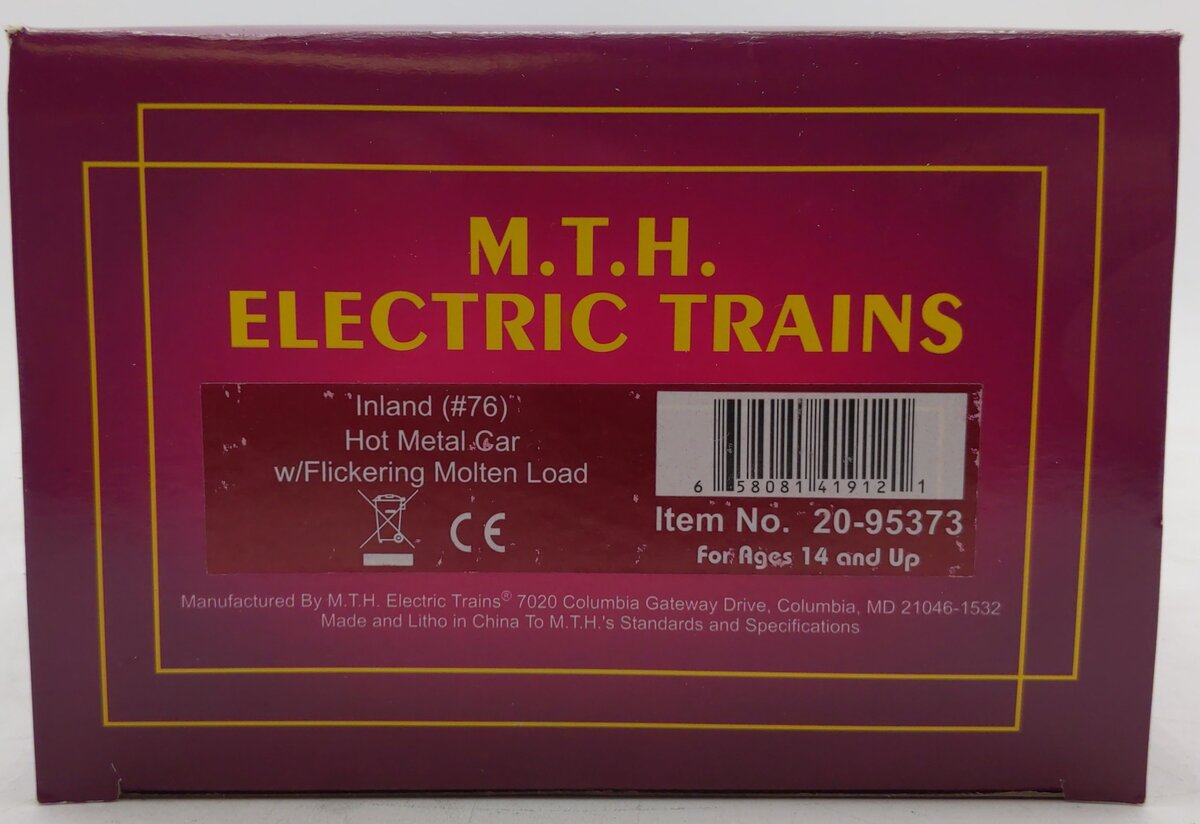 MTH 20-95373 O Inland Hot Metal Car with Flickering Molten Load #76 EX/Box