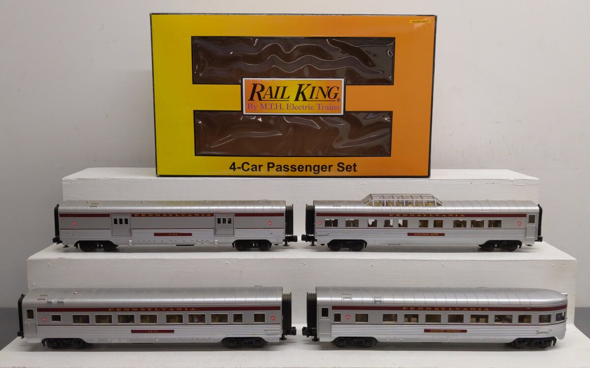 MTH 30-67596 O Pennsylvania RailKing 60' Streamlined Passenger Set (Set of 4) EX/Box
