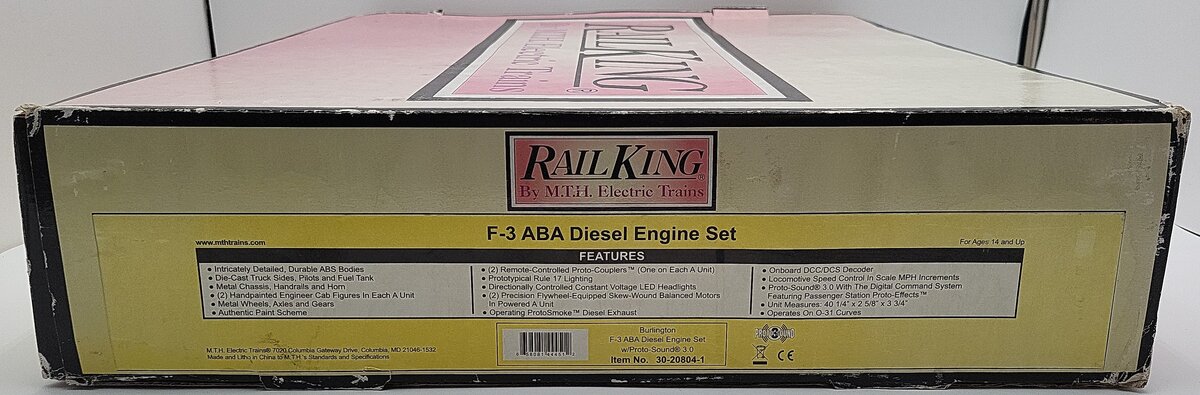 MTH 30-20804-1 O Gauge Burlington F-3 ABA Diesel Engine Set w/PS 3.0 EX/Box