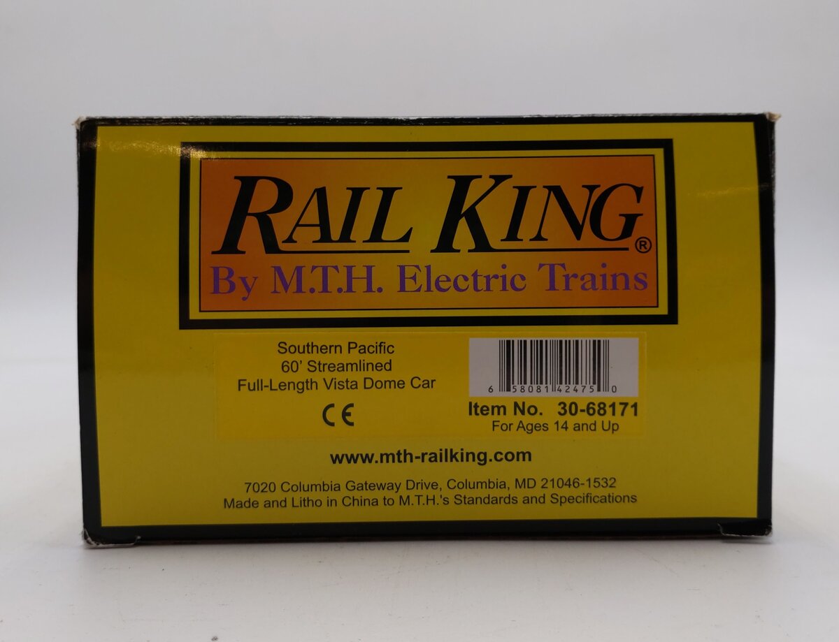 MTH 30-68171 O-27 60' Streamlined Full-Length Vista Dome, Southern Pacific #3610 LN/Box
