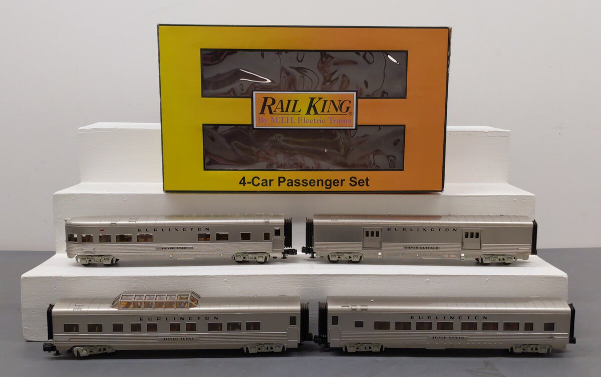 MTH 30-68225 O Gauge Burlington 4-Car 60' Streamlined Passenger Set EX/Box