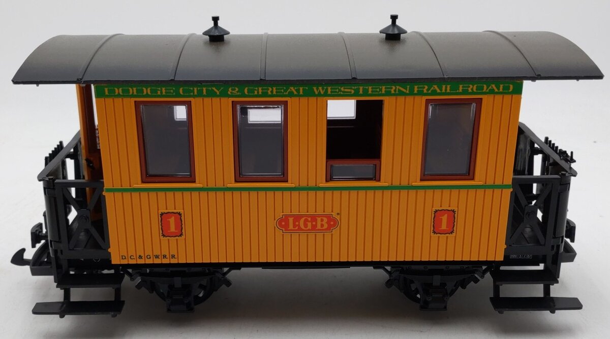LGB 3006 G Scale Dodge City & Great Western Short Yellow Passenger Car EX/Box