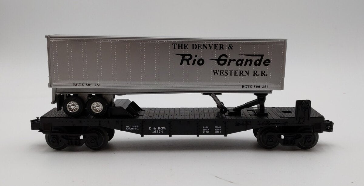 Lionel 6-16374 O Gauge Denver & Rio Grande Western Flatcar with Trailer EX/Box