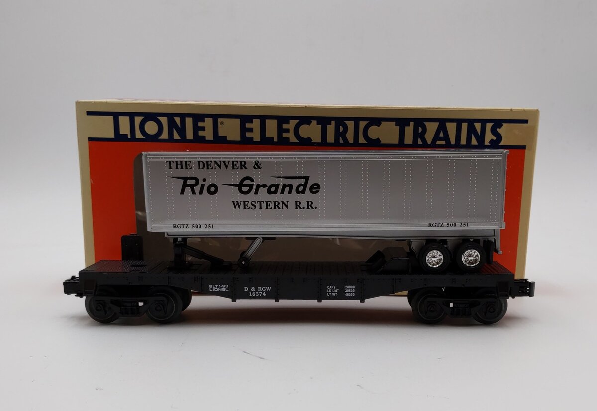 Lionel 6-16374 O Gauge Denver & Rio Grande Western Flatcar with Trailer EX/Box