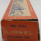 Lionel 2523 Vintage O President Garfield Gold Stripe Aluminum Pullman Car VG/Box