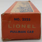 Lionel 2523 Vintage O President Garfield Gold Stripe Aluminum Pullman Car VG/Box