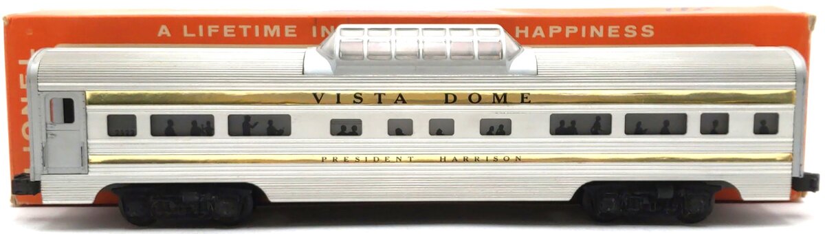 Lionel 2522 Vintage O President Harrison Gold Strip Aluminum Vista Dome Car VG/Box
