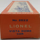 Lionel 2522 Vintage O President Harrison Gold Strip Aluminum Vista Dome Car VG/Box