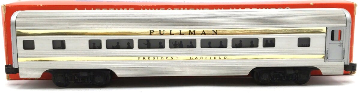 Lionel 2523 Vintage O President Garfield Gold Stripe Aluminum Pullman Car VG/Box