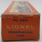 Lionel 2521 Vintage O President McKinley Gold Stripe Aluminum Observation Car VG/Box