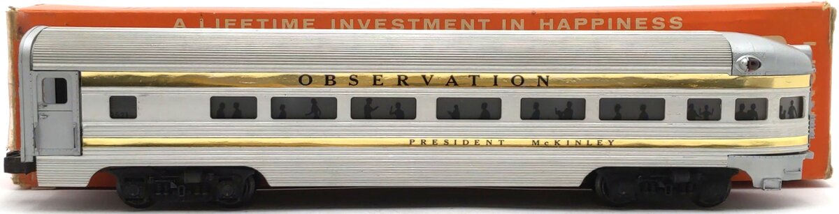 Lionel 2521 Vintage O President McKinley Gold Stripe Aluminum Observation Car VG/Box