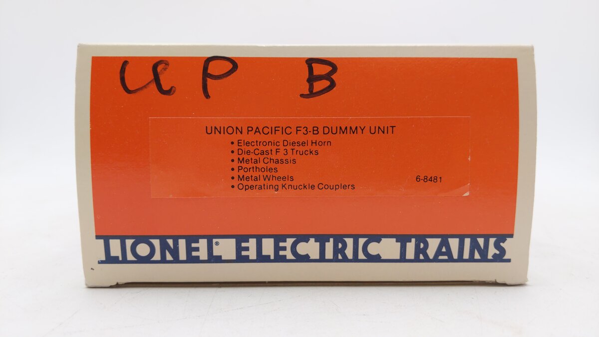 Lionel 6-8481 O Gauge Union Pacific F3 B-Unit Non-Powered Diesel Locomotive LN/Box