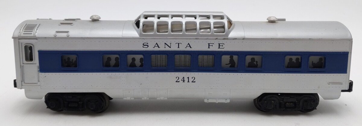 Lionel 2412 Vintage O Santa Fe Illuminated Blue Stripe Vista Dome Car VG