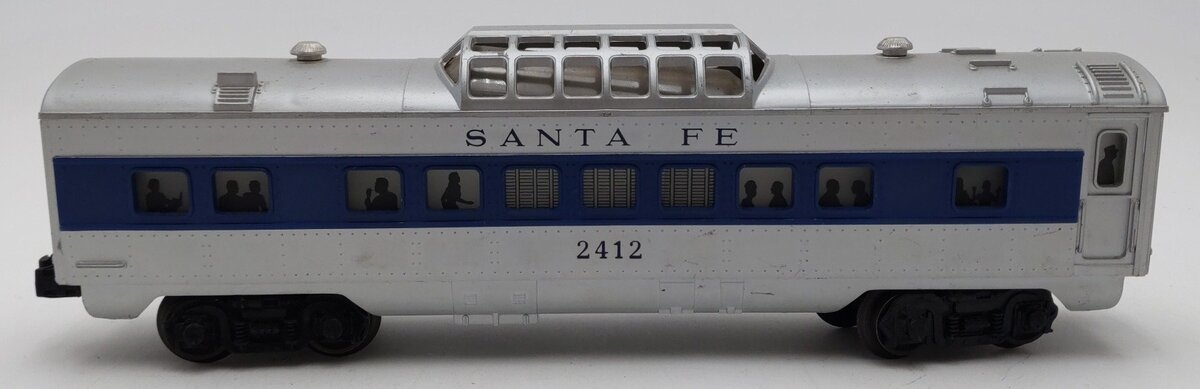 Lionel 2412 Vintage O Santa Fe Illuminated Blue Stripe Vista Dome Car VG