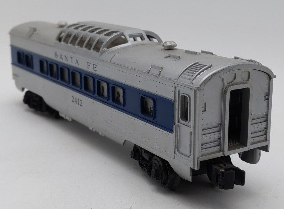 Lionel 2412 Vintage O Santa Fe Illuminated Blue Stripe Vista Dome Car VG