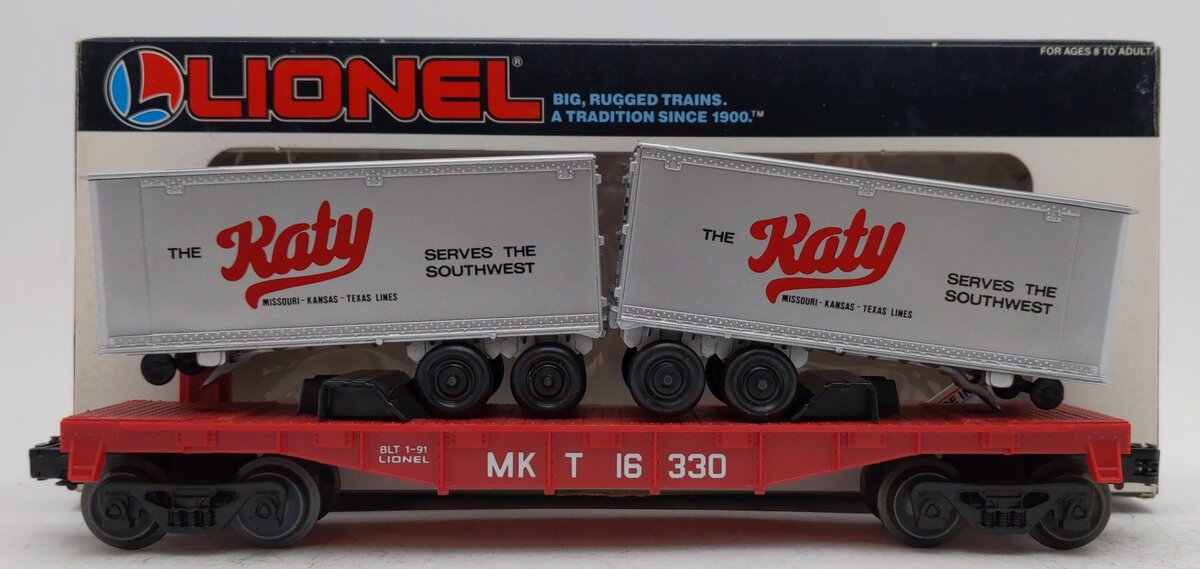 Lionel 6-16330 O Gauge Missouri, Kansas & Texas Flatcar w/ Trailers LN/Box