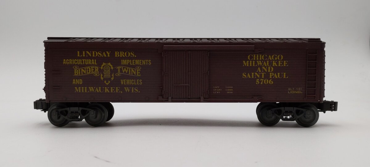 Lionel 6-5706 O Gauge MILW Lindsay Bros. Binder & Twine Reefer NIB