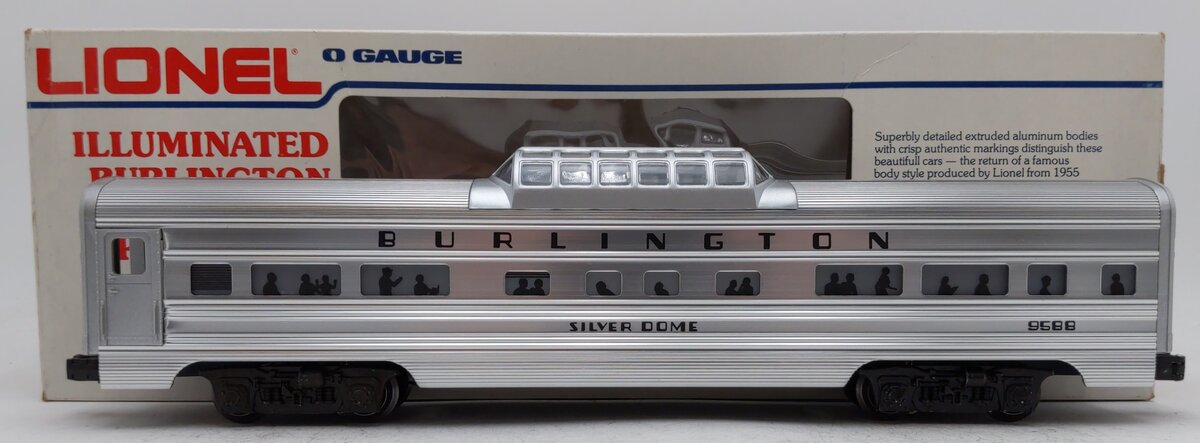 Lionel 6-9588 O Gauge Burlington Aluminum "Silver Dome" Vista Dome Passenger Car EX/Box
