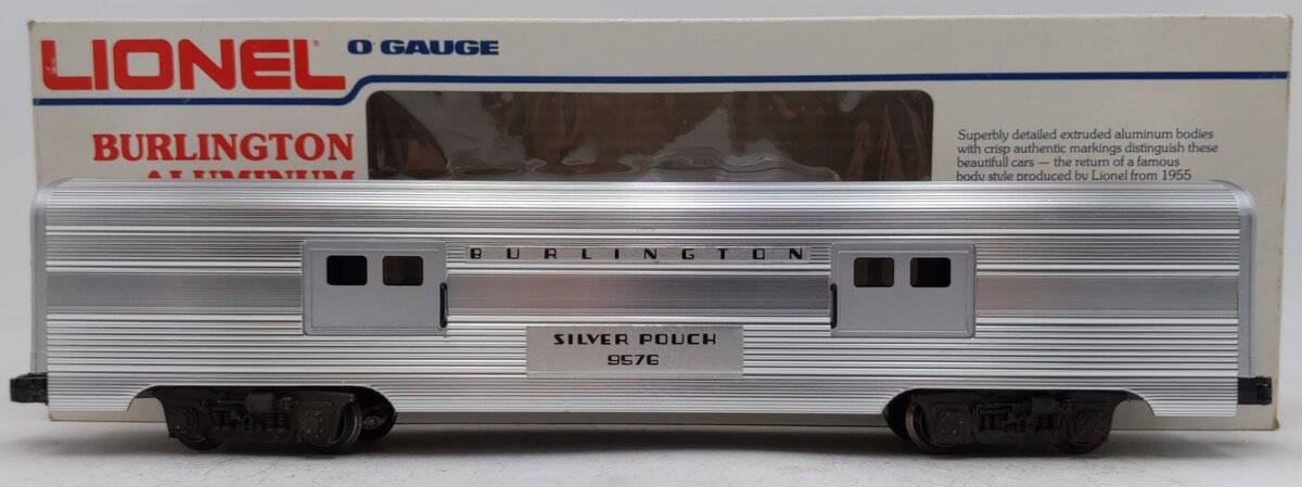 Lionel 6-9576 O Gauge Burlington "Silver Pouch" Aluminum Baggage Car EX/Box