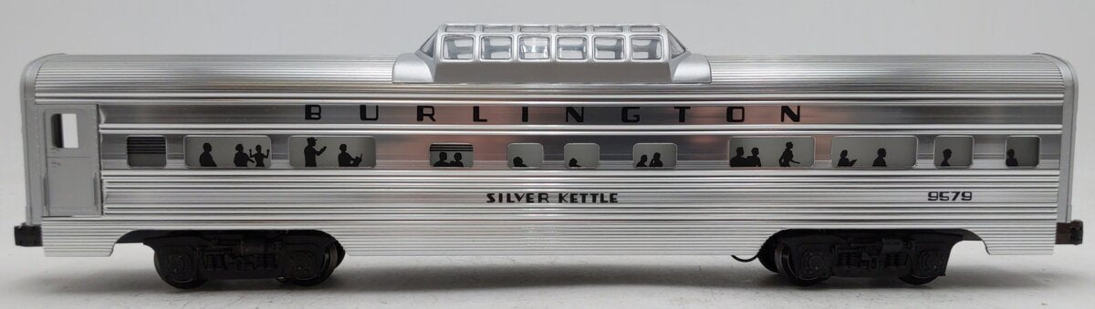 Lionel 6-9579 O Gauge Burlington "Silver Kettle" Aluminum Vista Dome Car EX/Box