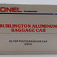 Lionel 6-9576 O Gauge Burlington "Silver Pouch" Aluminum Baggage Car EX/Box