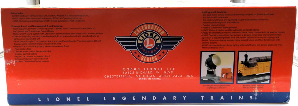 Lionel 6-31711 O Gauge PWC Wabash Freight Train Set w/o AB Locomotives #1563W LN/Box