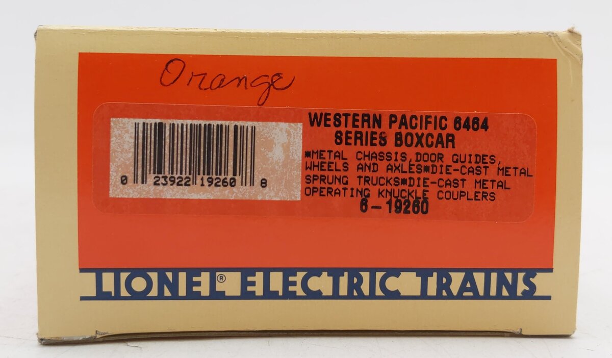 Lionel 6-19260 O Gauge Western Pacific Orange with Blue Feather Boxcar # 6464100 EX/Box