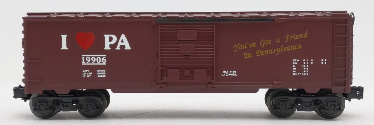 Lionel 6-19906 O Gauge I Love Pennsylvania Boxcar EX/Box