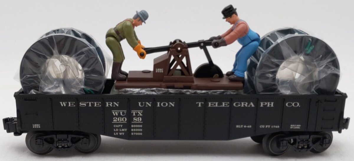 Lionel 6-26089 O Gauge LRRC Western Union Gondola w/Handcar & Cable Wheels NIB