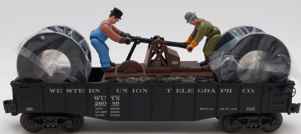 Lionel 6-26089 O Gauge LRRC Western Union Gondola w/Handcar & Cable Wheels NIB