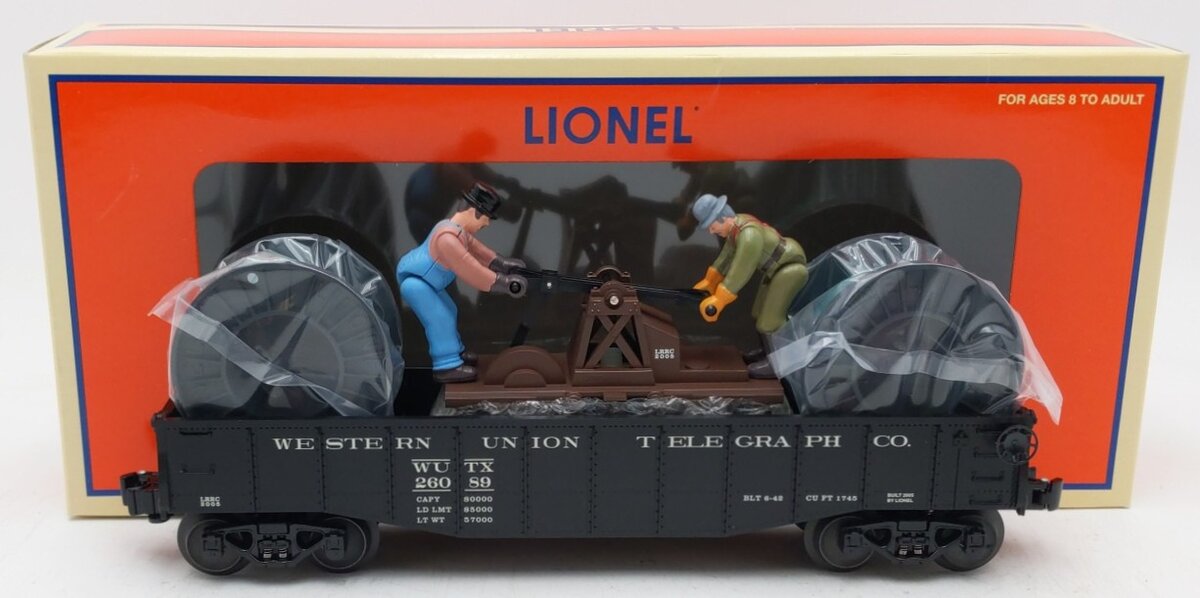 Lionel 6-26089 O Gauge LRRC Western Union Gondola w/Handcar & Cable Wheels NIB