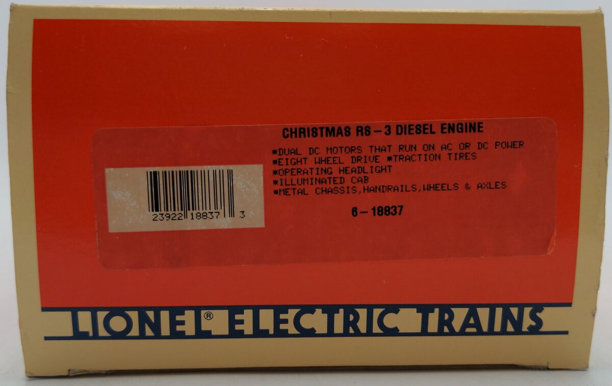 Lionel 6-18837 O Gauge Christmas RS-3 Diesel Locomotive #8837 EX/Box
