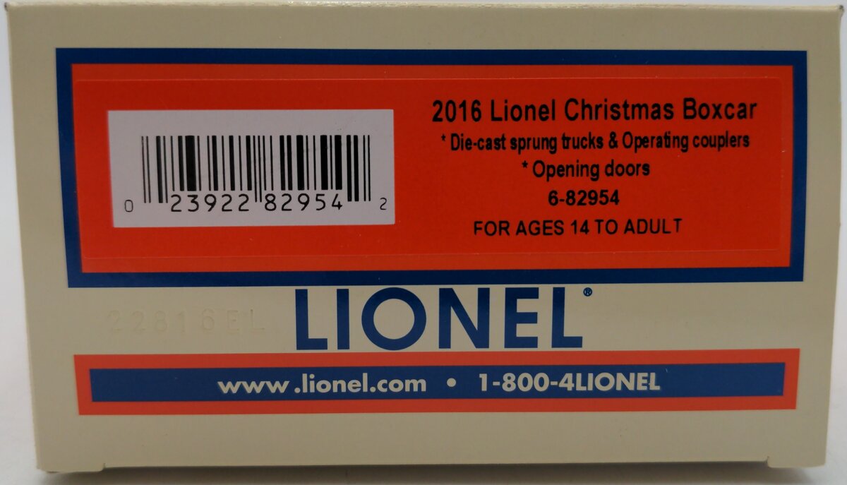Lionel 6-82954 O 2016 Lionel Christmas Boxcar LN/Box