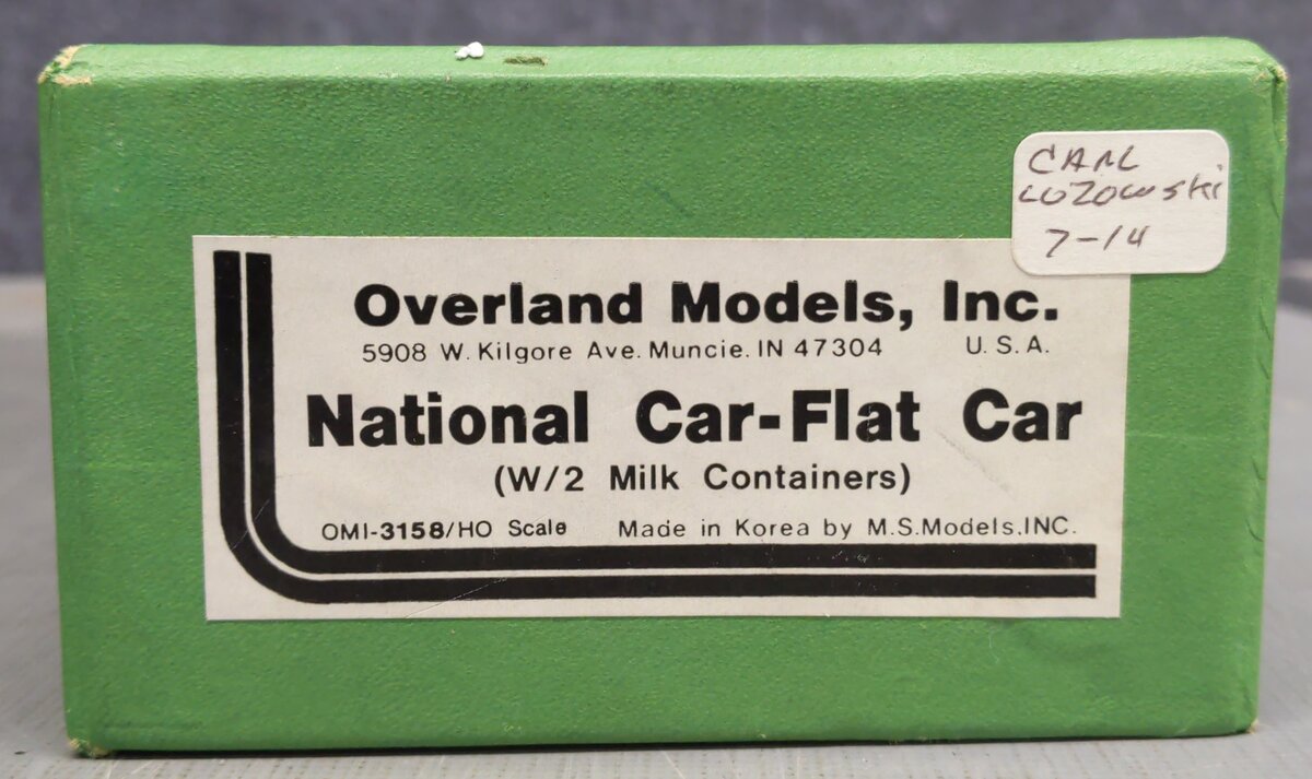Overland OMI-3158 HO BRASS Renken's Milk & Cream National Car Flatcar w/2 Cont. VG/Box