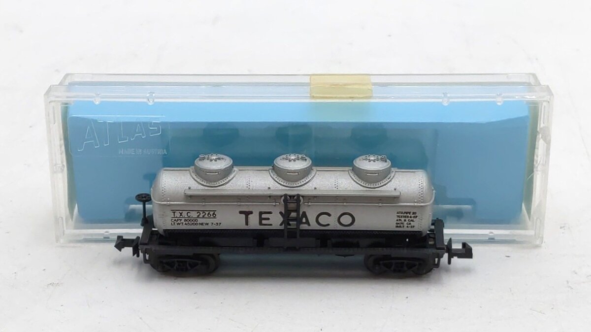 Atlas 2292 N Scale Texaco 3 Dome Tank Car #2266 VG/Box
