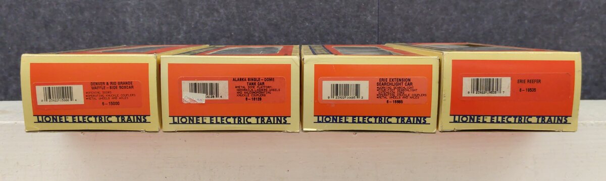 Lionel O Gauge Assorted Freight Cars: 6-16685, 6-19535, 6-15000, 6-16128 [4] EX/Box