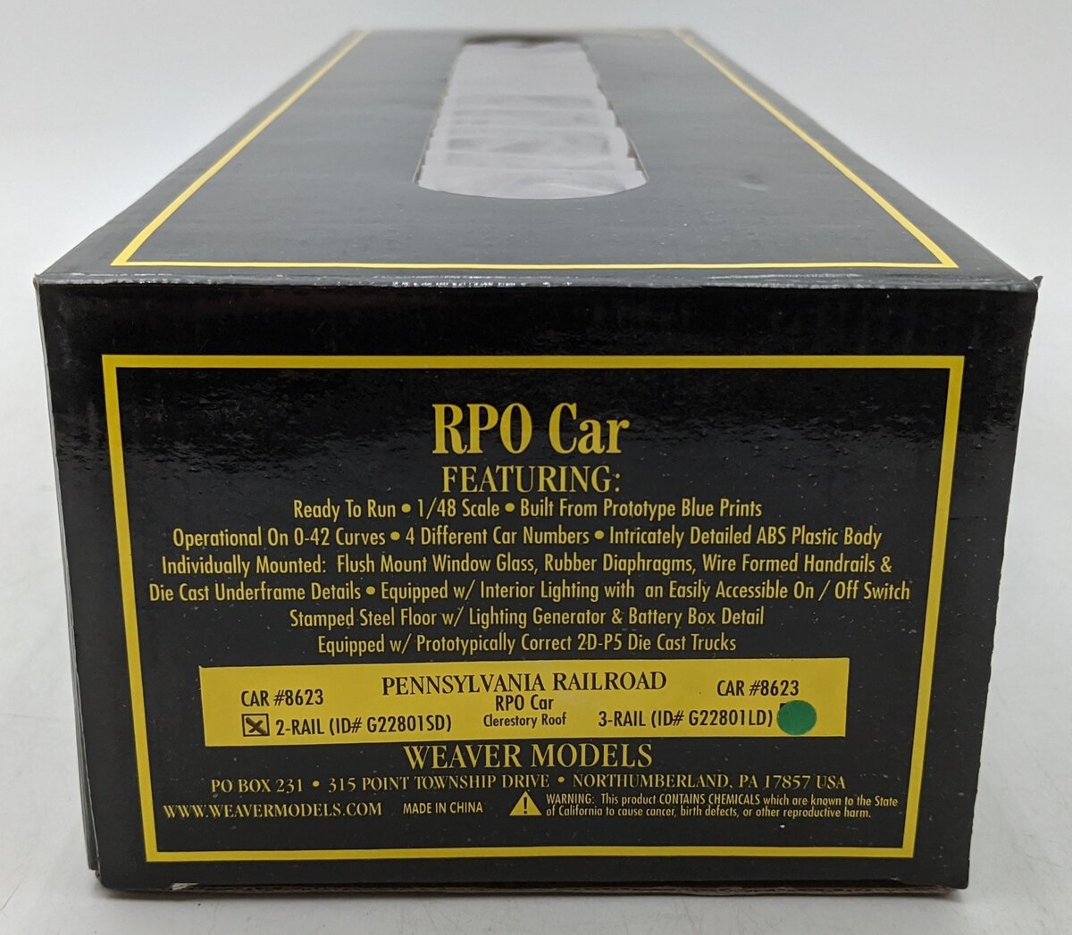 Weaver G22801SD O Pennsylvania Railraod RPO Car #8623 (2-Rail) NIB