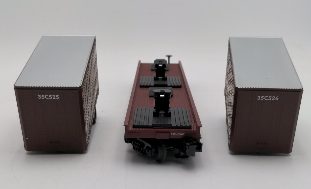 MTH 20-98104 O Gauge Pennsylvania Flatcar #469677 with Pennsylvania Trailers EX/Box