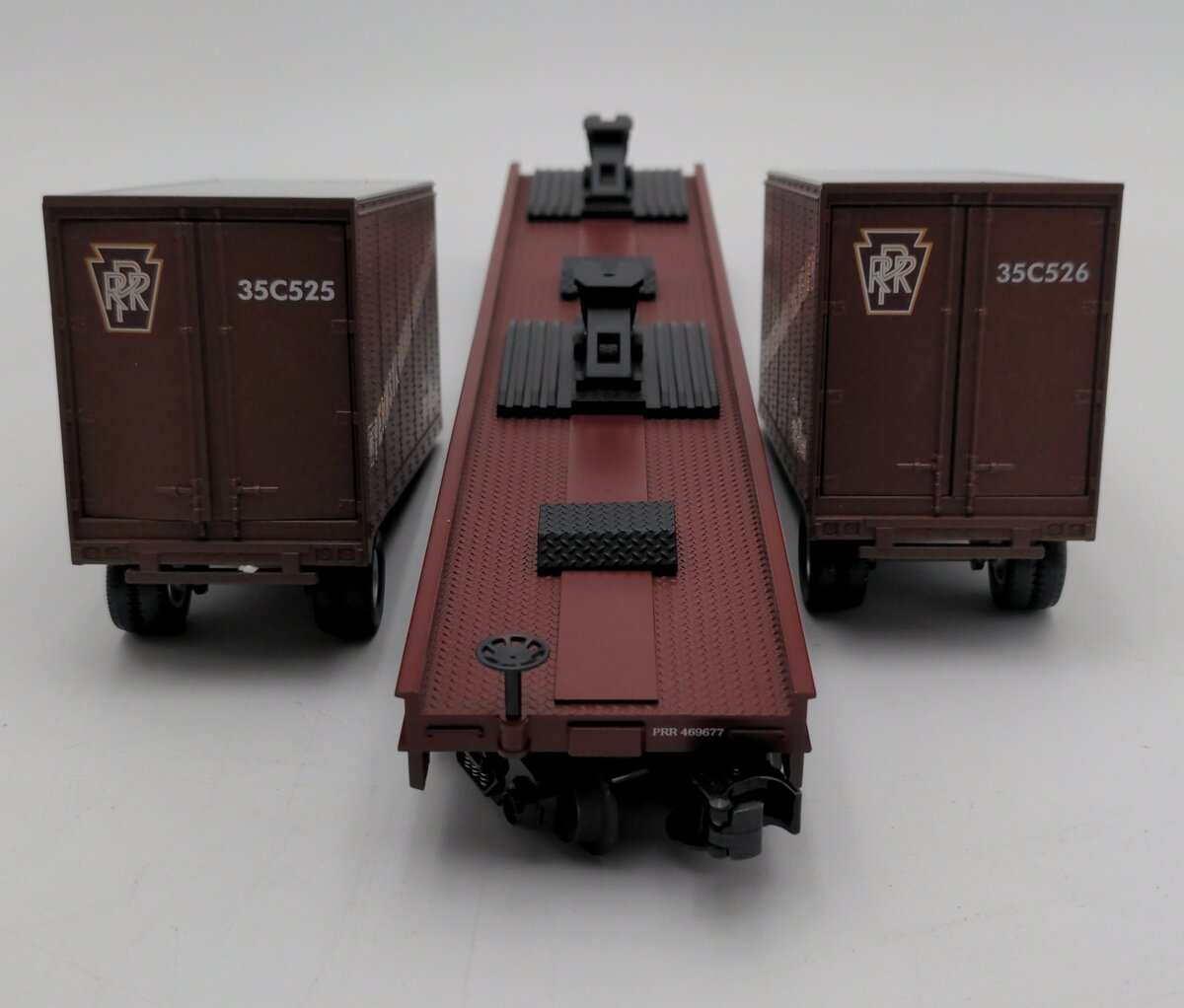 MTH 20-98104 O Gauge Pennsylvania Flatcar #469677 with Pennsylvania Trailers EX/Box